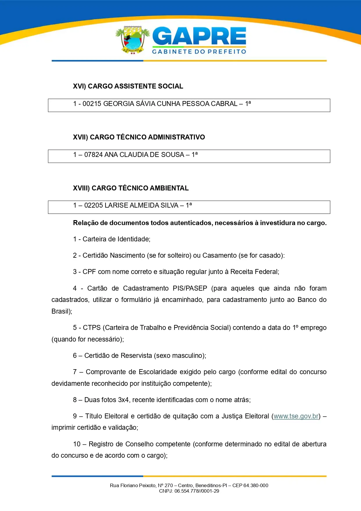 Foto 4 – Prefeitura de Beneditinos faz nova convocação de aprovados no Concurso Público 001/2022